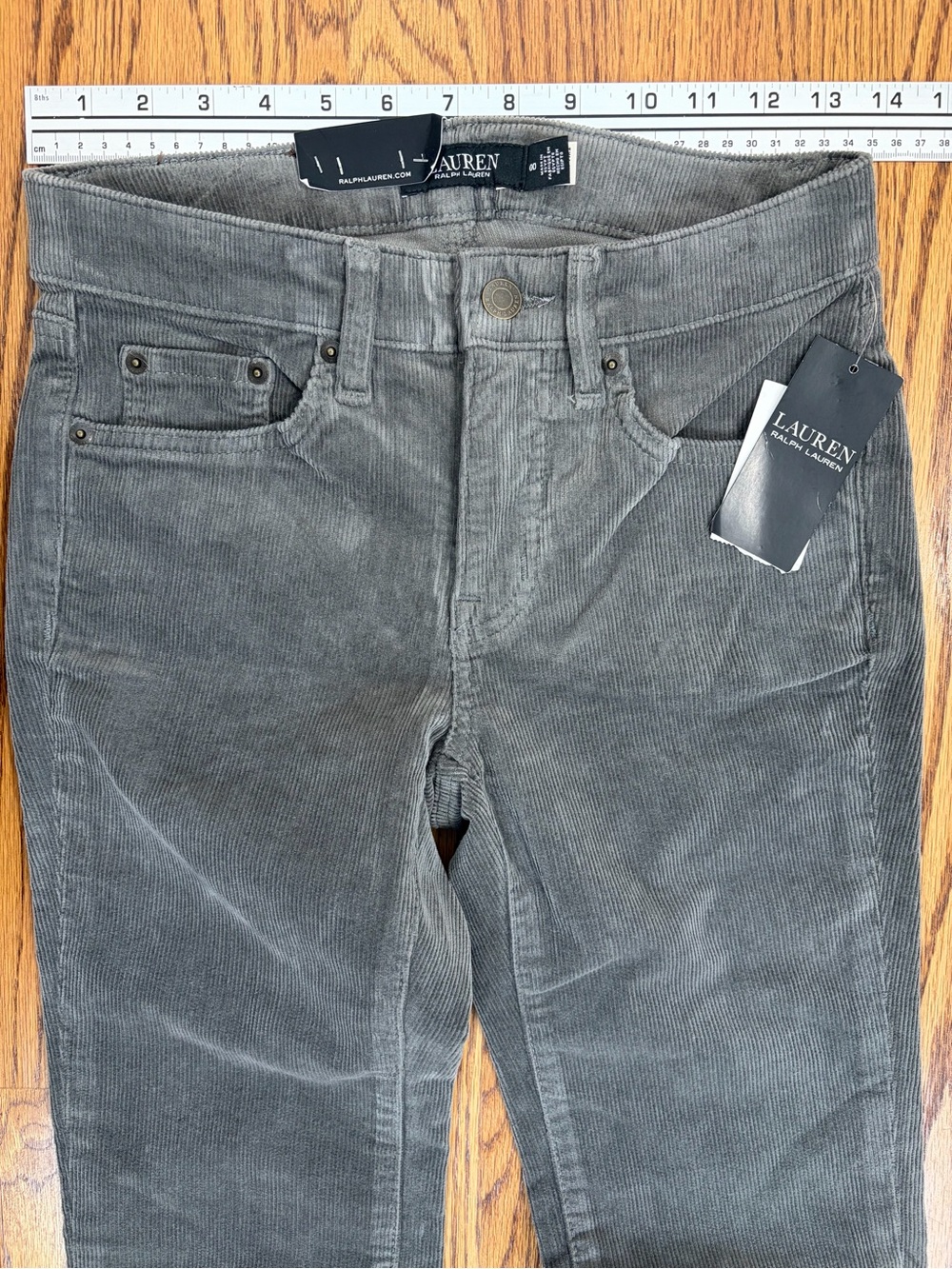 NWT LRL Gray Mid-Rise Straight-Leg Corduroy Pants (00) - Picture 4 of 10
